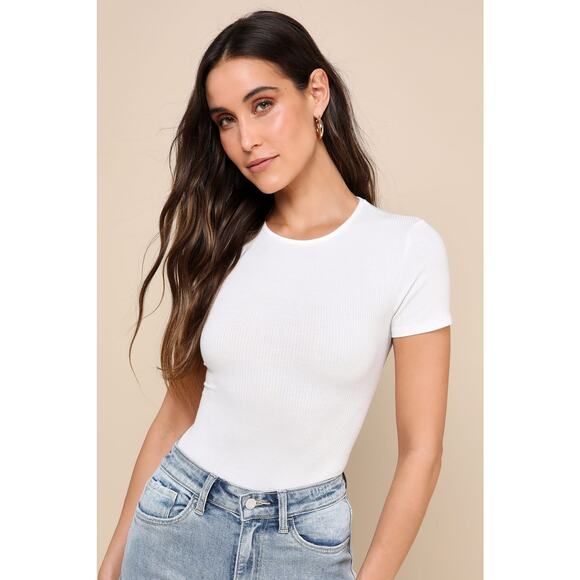 Lulu's Tops - Lulus Kinship White Ribbed Bodysuit S NWT